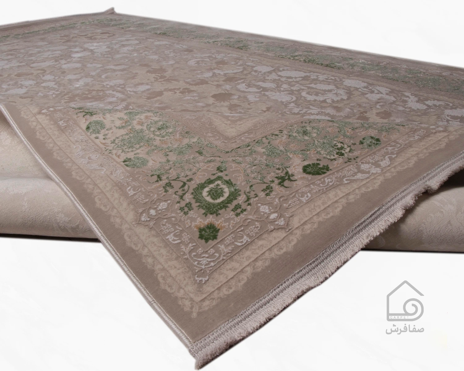 flora-3022-e-7.webp فرش وینتیج 3022 نسکافهای کرم حاشیه سبز - تصویر 1